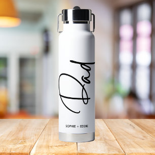White Minimalist Dad Script Typography Family Name Water Bottle