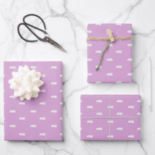 White Minimalist Dashes on Grey Pink Wrapping Paper Sheet