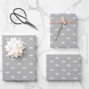 White Minimalist Dashes on Grey Wrapping Paper Sheet