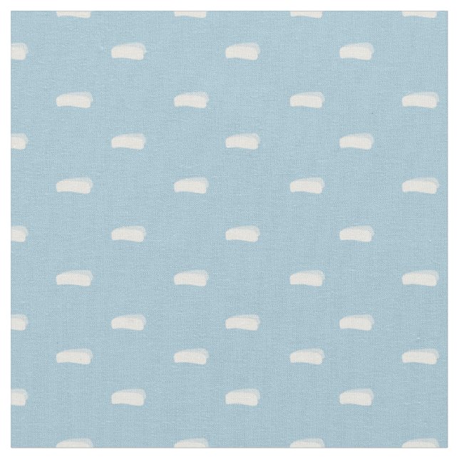 White Minimalist Dashes on Pastel Azure Fabric (Close Up)