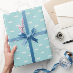White Minimalist Dashes on Pastel Cyan Wrapping Paper