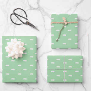 White Minimalist Dashes on Spring Green Wrapping Paper Sheet