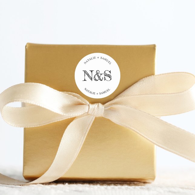 White Minimalist Elegant Bold Initials Wedding Classic Round Sticker (Creator Uploaded)