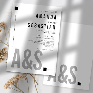 White Minimalist Elegant Monochrome Wedding Invita Invitation