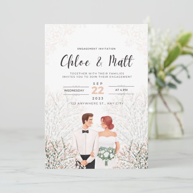 White Minimalist Engagement Party Invitation  (Standing Front)