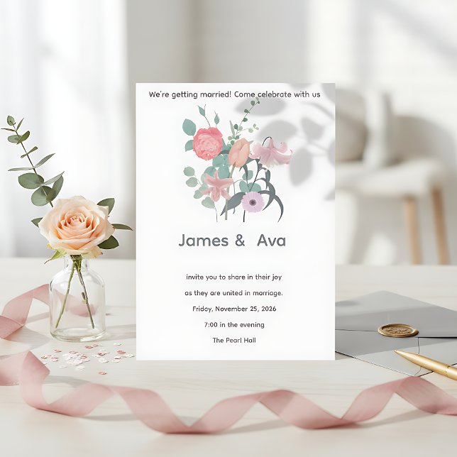 White Minimalist floral Wedding Invitaion Invitation (Creator Uploaded)