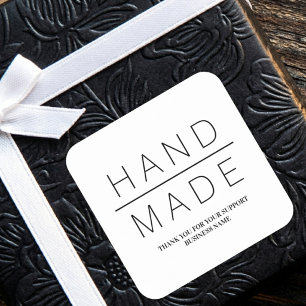 White Minimalist Handmade Business Support Square Sticker