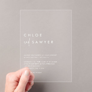 White Minimalist Handwritten Script Modern Wedding Acrylic Invitations