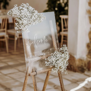 White Minimalist Handwritten Script Wedding Acrylic Sign