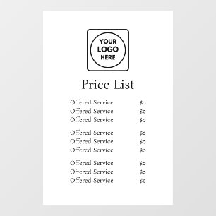 White Minimalist Logo   Modern Price List Display Window Cling