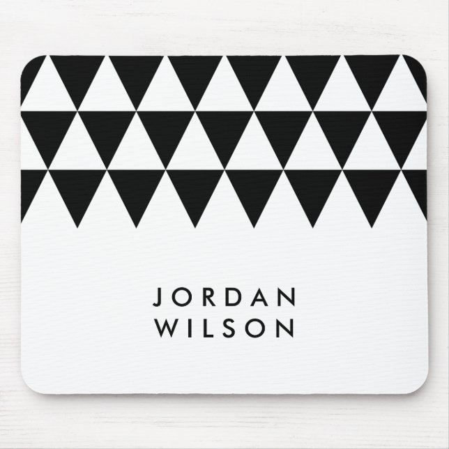 White Minimalist Modern Black Triangle Pattern Mouse Mat (Front)