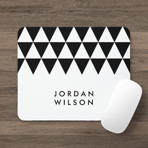 White Minimalist Modern Black Triangle Pattern Mouse Mat