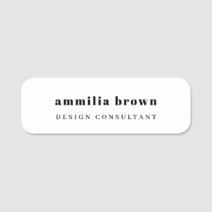 White Minimalist   Modern Clean Vintage Retro Name Tag