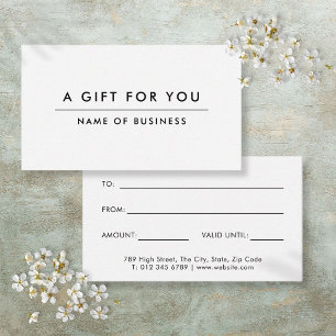 White Minimalist Modern Gift Certificate Card
