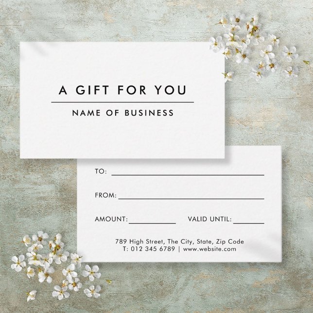 White Minimalist Modern Gift Certificate Card (White Minimalist Modern Gift Certificate Note Card)