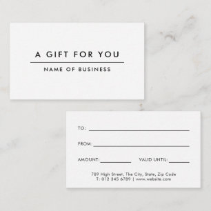 White Minimalist Modern Gift Certificate Card