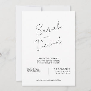 White Minimalist Modern Script Wedding Invitation