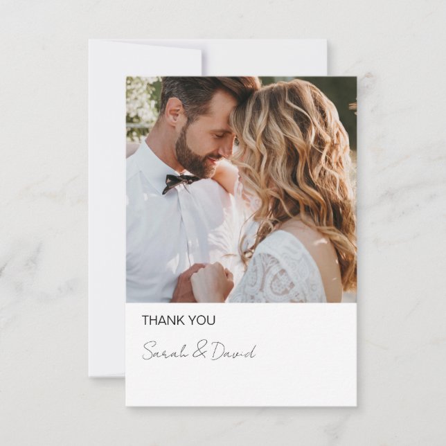 White Minimalist Modern Script Wedding Thank You Card (Front)