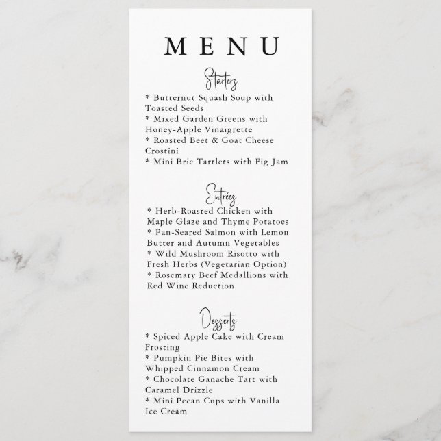 White Minimalist Modern Wedding Menu (Front)