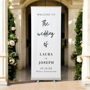 White Minimalist Modern Welcome To Our Wedding Retractable Banner
