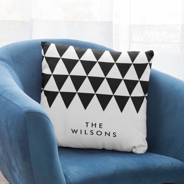 White Minimalist Name Black Triangle Pattern Cushion (Creator Uploaded)