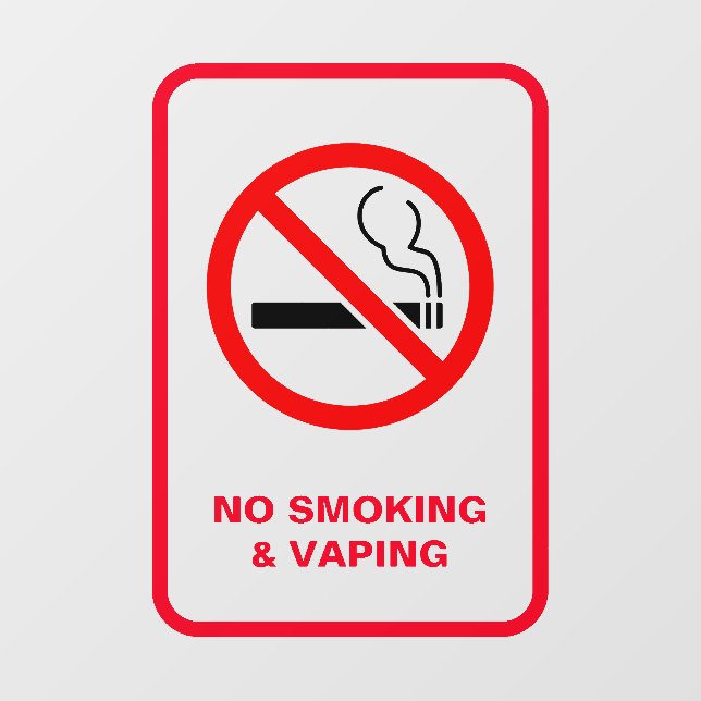 White Minimalist No Smoking & Vaping Signage  Window Cling (Sheet)