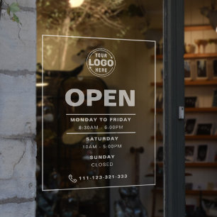 White Minimalist Opening Hours with Logo Window Cling