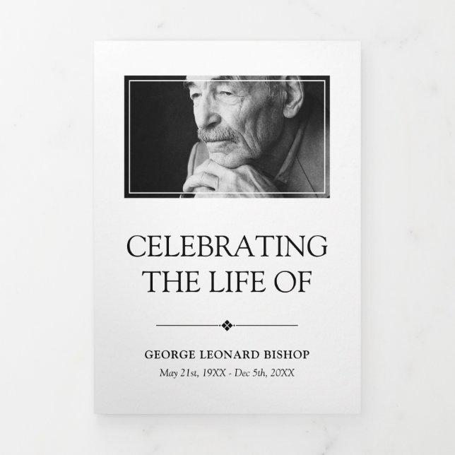 White Minimalist Photo Funeral Tri-Fold Programme (Cover)