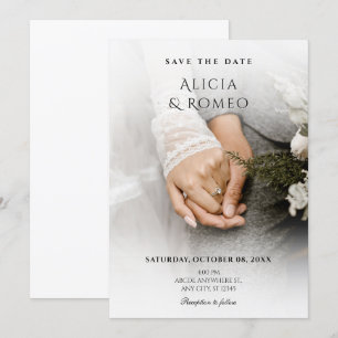 White Minimalist photo wedding Save The Date