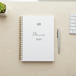 White Minimalist Planner with Black Spiral