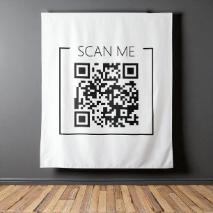 White Minimalist QR Code Scan Me Business Tapestry