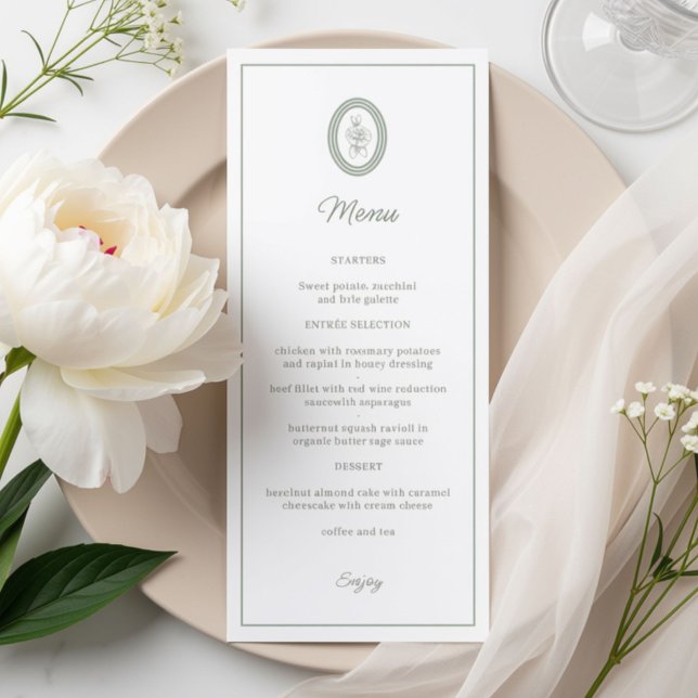 White | Minimalist Script Floral Wedding  Menu (Creator Uploaded)