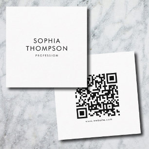White Minimalist Simple Bold QR Code Square Business Card