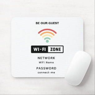 White Minimalist Simple Wifi Password Mouse Mat