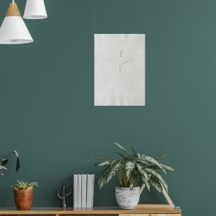 White Minimalist Single Leaf Botanical Line Art Po Poster