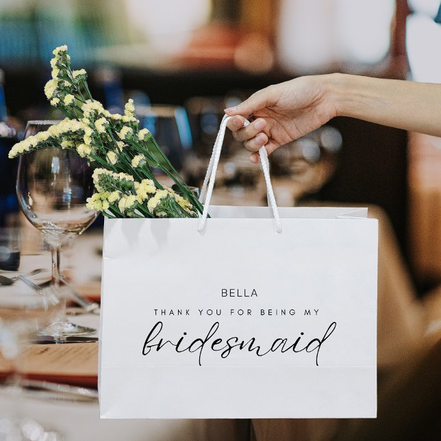 White Minimalist Thank You Bridesmaid Large Gift Bag (Creator Uploaded)