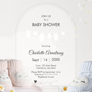 White Minimalist Translucent Modern Baby Shower Acrylic Invitations