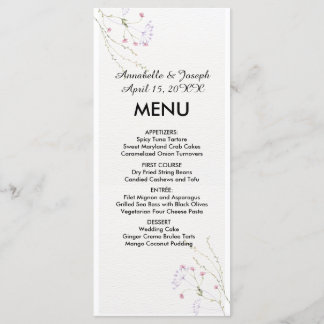 White Minimalist watercolor flowers wedding Menu