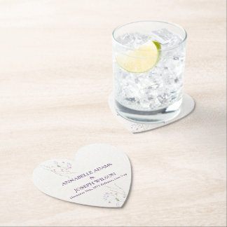 White Minimalist watercolor flowers wedding Paper Coaster