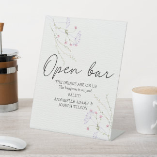 White Minimalist watercolor flowers wedding Pedestal Sign