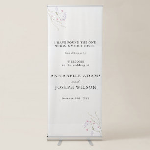 White Minimalist watercolor flowers wedding Retractable Banner