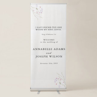 White Minimalist watercolor flowers wedding Retractable Banner