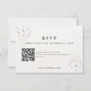 White Minimalist watercolor flowers wedding RSVP Card