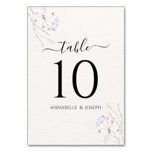White Minimalist watercolor flowers wedding Table Number