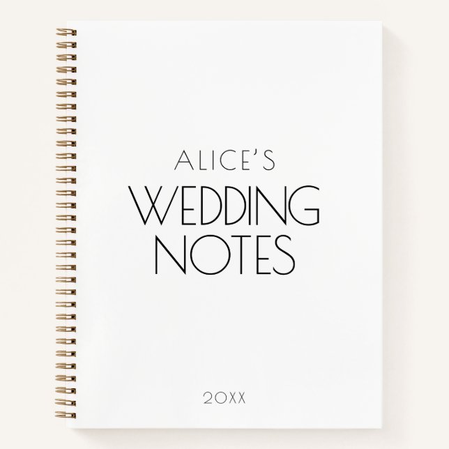 White Minimalist Wedding Notes Notebook (Front)