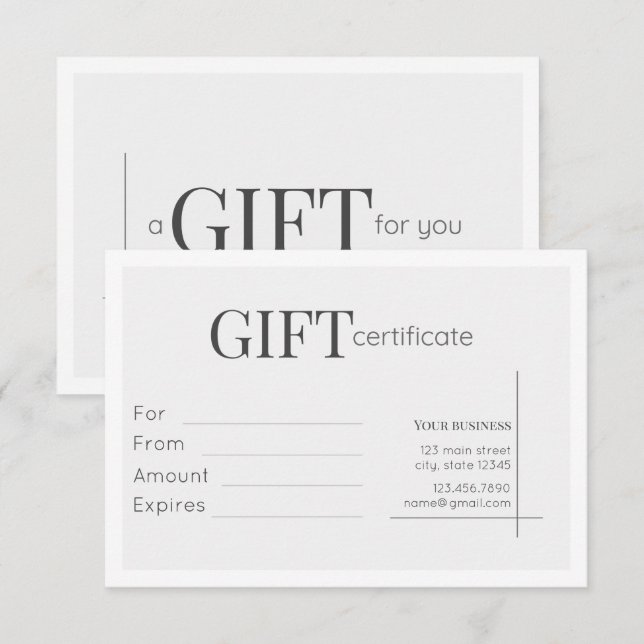 White Minimalistic Business Gift Certificate Card (Front/Back)