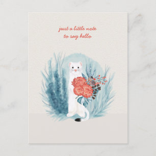 White Mink Ermine Floral Whimsical Thinking of You Postcard