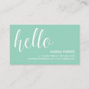 White & Mint Green Hello Business Card