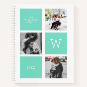White & Mint - Photo Collage - Monogram Notebook