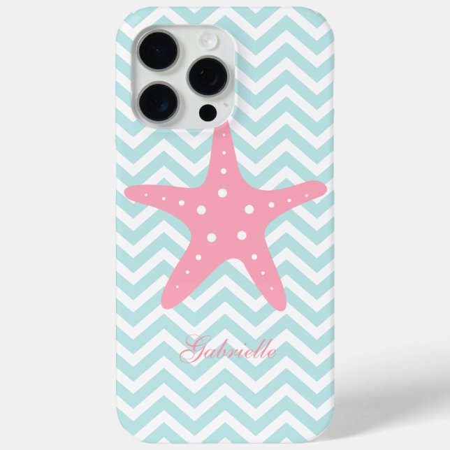 White Mint & Pink Zigzag Pattern Starfish Case-Mate iPhone Case (Back)